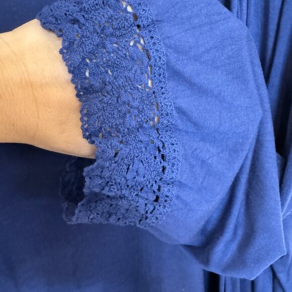 Woman Within Blue Lightweight Cardigan Crochet Lace Hem & Cuff 26/28 Casual EUC - Picture 5 of 5